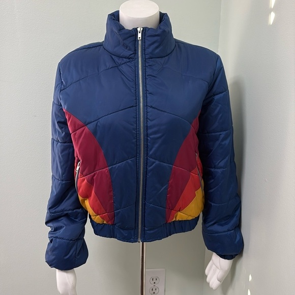 Puffer Jacket medium navy with rainbow side detail - Picture 2 of 9